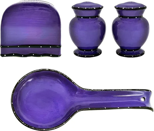 Vista 14 de Country Sunflower Painted Stove Top Set, salero y peper shaker, servilletero, cuchara resto 83025/28 by ACK Girasol país