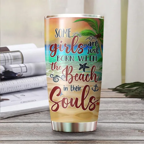 Vista 3 de Vaso personalizado con texto en inglés "Some Girls Are Just Born With The Beach", regalo para mejores amigas, hermanas, mejores amigas de una mujer