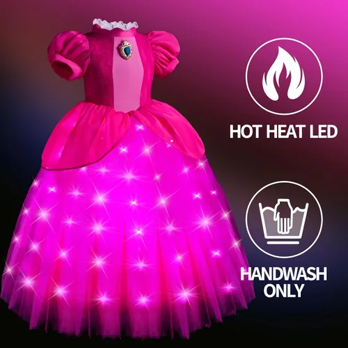 Vista 3 de CIYTI Disfraz de princesa iluminado, vestido de princesa melocotón, disfraz de cosplay para niñas, disfraz de Halloween