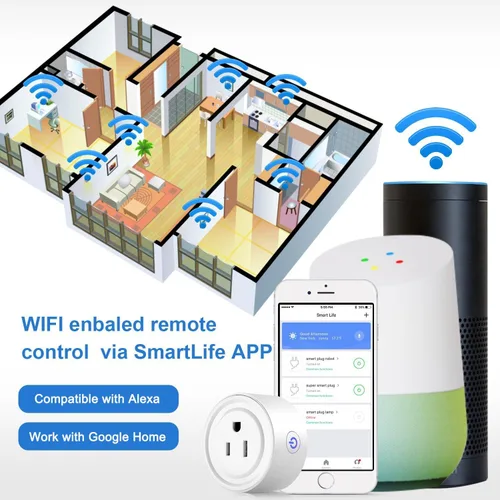 Vista 2 de Enchufe Inteligente con Wi-Fi habilitado, Mini enchufe Inteligente que funciona con Amazon Alexa, Google Home, Salida de control remoto con función