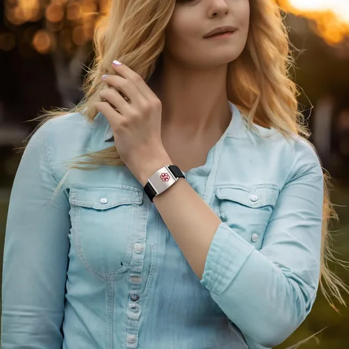Vista 5 de LinnaLove Pulsera de alerta médica personalizada para hombres y mujeres, pulseras deportivas de acero inoxidable para identificación médica