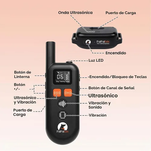 Vista 8 de Collar de entrenamiento para perros sin golpes con control remoto de 3300 pies, collar de perro vibratorio humano, 3 modos ultrasónico, pitido