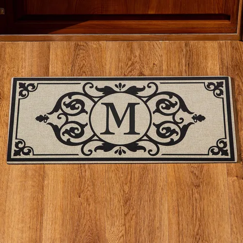 Vista 19 de Evergreen Flag Cambridge Monogram Letra A Burlap Sassafras Switch Mat 22" x 10