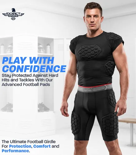 Vista 5 de Exxact Sports Elite - Faja de fútbol para adultos con 5 almohadillas para hombres con bolsillo para tazas, pantalones cortos de compresión