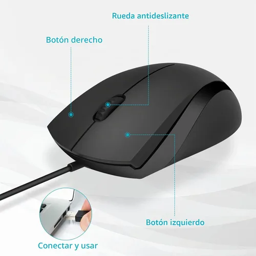 Vista 2 de Rapoo Ratón Silencioso con Cable, 1000 DPI, Cable de 1.5m, Botón Óptico Silencioso para Computadora, Uso para Mano Izquierda y Derecha, para Laptop