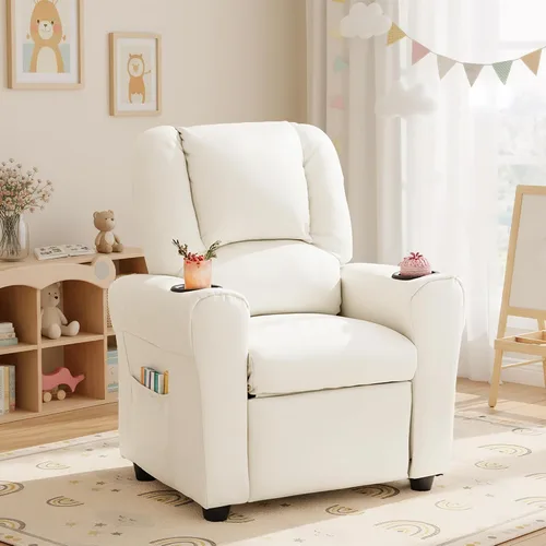 Vista 17 de Silla reclinable de piel sintética para niños, sofá reclinable para niños Beige