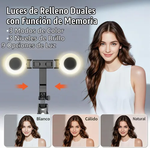 Vista 8 de Trípode de seguimiento facial automático de 70.9 pulgadas, rotación de 360° con luces, sensor de movimiento, trípode para teléfono, palo para selfie