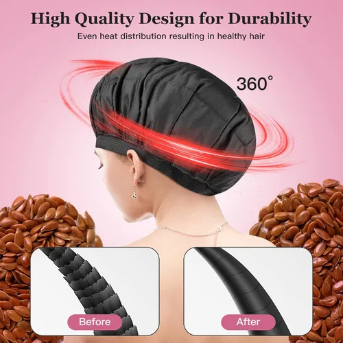 Vista 5 de Tapa térmica inalámbrica de acondicionamiento profundo, segura, tapa de calor para microondas para vaporizar, terapia de calor para el cabello, Negro
