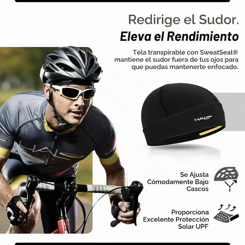 Vista 2 de Halo Headband Sweatband Protex Bandana Diadema integrada para el sudor Negro