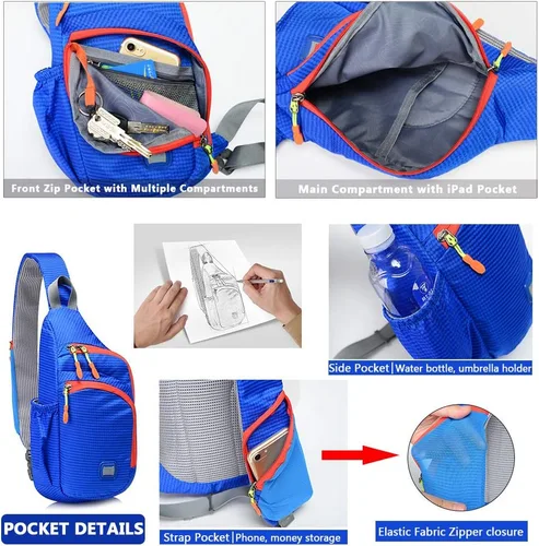 Vista 3 de Peicees Mochila pequeña tipo bandolera impermeable unisex bolsa de hombro cruzada en el pecho