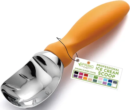 Vista 39 de Spring Chef - Cuchara para helado rosa de alta resistencia con mango suave, cuchara profesional para helado, cuchara de metal para masa de galletas