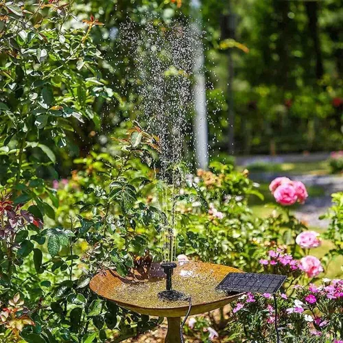 Vista 2 de Kit de bomba de agua solar, bomba de fuente de agua con 4 boquillas, fuente de agua para exteriores para baño de pájaros, estanques, jardín y pecera