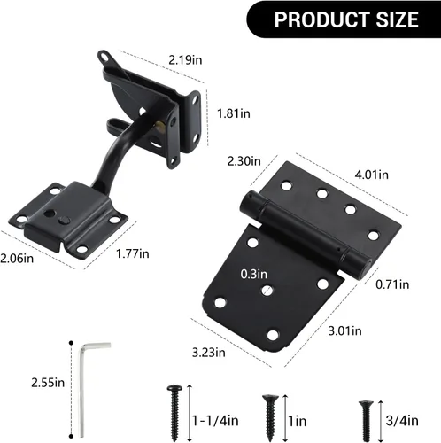 Vista 3 de HOME MASTER HARDWARE Kit de puerta de cierre automático, bisagras en T de resorte de 3.5 pulgadas, paquete de 2 + pestillo de puerta autoajustable