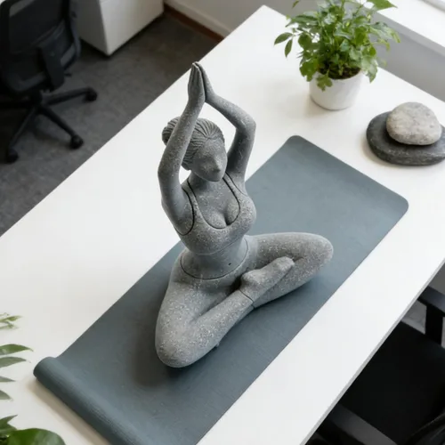 Vista 3 de livelyfish Estatua de dama de yoga, piedra arenisca, figura de yoga para meditación, figuras coleccionables para el hogar, estante del acuario