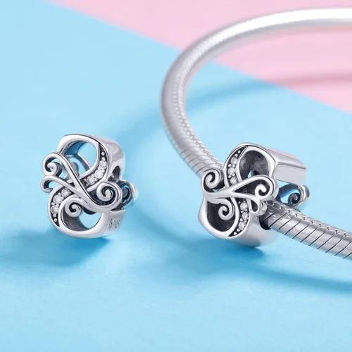 Vista 2 de BISAER Dijes de plata de ley 925 con inicial de letra A-Z para pulseras, cuentas del alfabeto, regalos de joyería, Plata esterlina Diamante