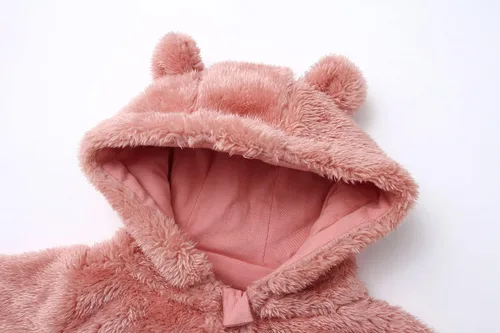 Vista 2 de Mono mullido con capucha para bebé, pelele de forro polar de manga larga con cremallera