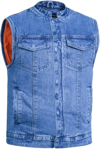 Vista 9 de Daniel Smart Men Denim Vest Scoop Collar Motorcycle Vest for Men with Inside Carry Pockets & Hidden Zipper