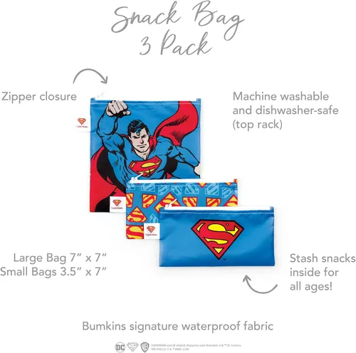Vista 5 de Bolsas reutilizables para sándwiches y aperitivos Bumkins, para almuerzo escolar de niños y porciones para adultos, tela lavable, bolsa con cierre