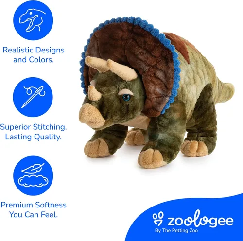 Vista 7 de The Petting Zoo Triceratops - Peluche de peluche, regalo para niños, animales de dinosaurio, juguete de peluche de dinosaurio Triceratops, 16