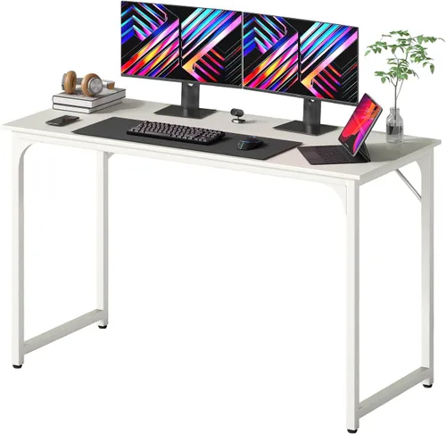 Vista 71 de PayLessHere Escritorio para computadora de 32 pulgadas Negro Escritorio de oficina con marco de metal, pies ajustables Superficie resistente