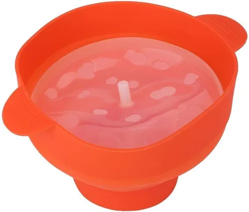 Vista 7 de Popcorn Popper para microondas con tapa de asa, plegable, de silicona, para hacer palomitas de maíz, uso en microondas u horno (rojo)