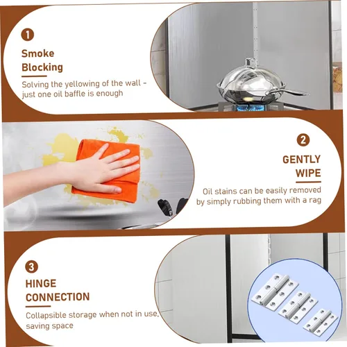 Vista 5 de Protector contra salpicaduras de grasa, acero inoxidable 3 lados plegado protector contra salpicaduras con borde de goma 12x15.7x15.7 aceite