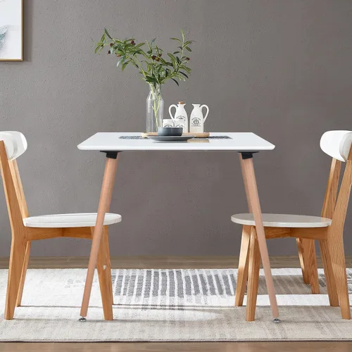 Vista 7 de Mesa de comedor cuadrada de 31.5 pulgadas para 2-4 personas, mesa blanca funcional moderna con patas de madera para el hogar, oficina, cocina Blanco
