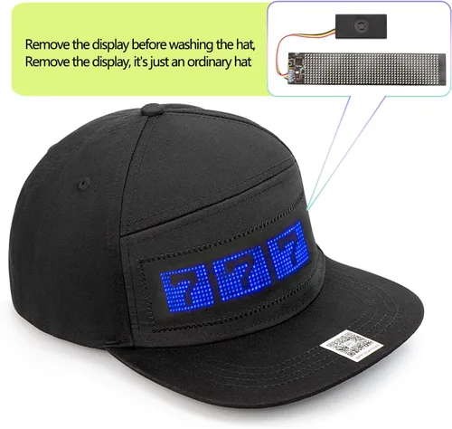 Vista 5 de Sombrero LED animado Bluetooth personalizado texto animación graffiti tapas LED programables para hip hop baile calle fiesta bar regalos