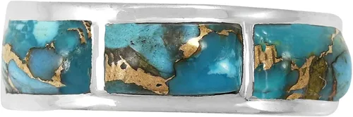 Vista 3 de Anillo turquesa de plata de ley 925 con piedras preciosas auténticas, tamaño 6 a 11