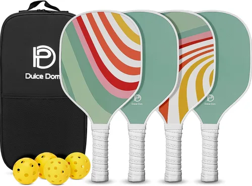 Vista 15 de Dulce DOM Juego de 2/4 palas de pickleball aprobadas por USAPA, 4 bolas de pickleball para interiores y exteriores, raqueta de superficie de fibra
