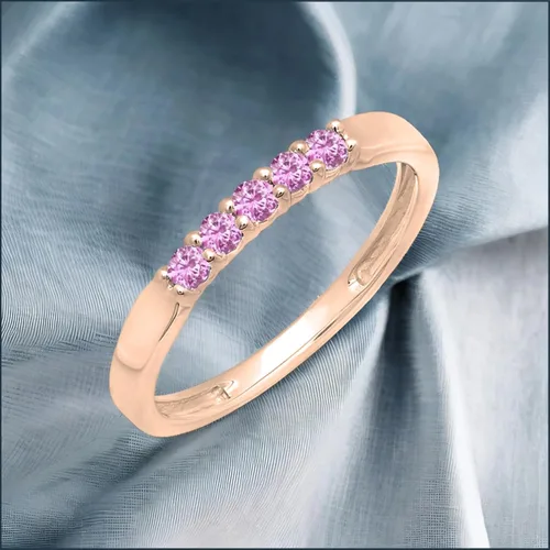 Vista 118 de Dazzlingrock Collection Anillo de boda redondo de 5 piedras preciosas o diamantes para mujer en oro macizo de 10 K/14 K/18 K