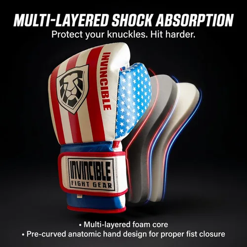 Vista 3 de Invincible Fight Gear Flag Leather Boxing Gloves Bandera de EE.UU