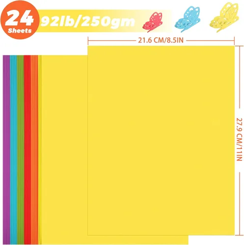 Vista 2 de 24 hojas de papel de cartulina de 6 colores de 8.5 x 11 pulgadas, papel de doble cara de 92 libras/8.82 oz/m², papel grueso de construcción