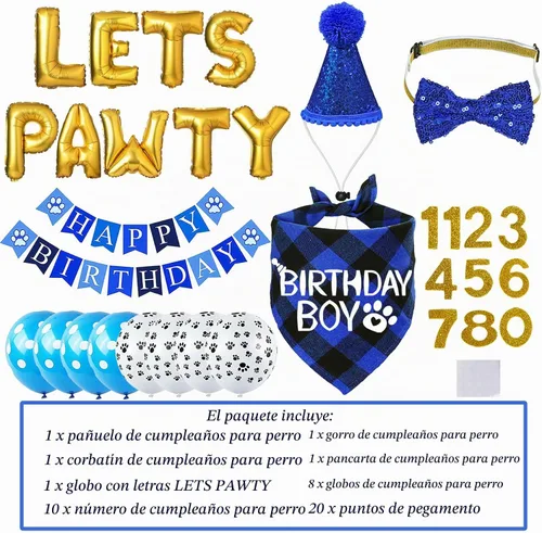 Vista 3 de STMK Decoraciones de cumpleaños para perros, sombrero de cumpleaños de perro de varios tamaños con números, bandana, corbatín, bandera, bandera