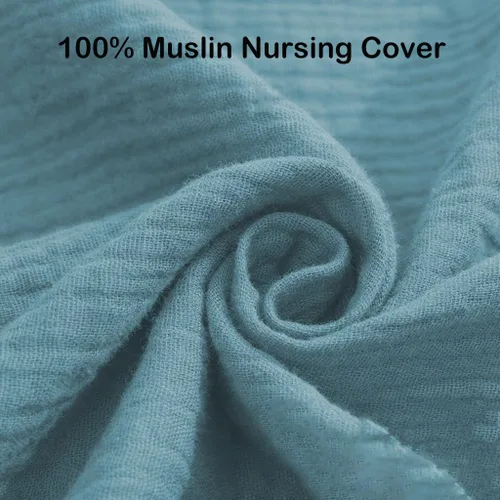 Vista 3 de Funda de lactancia, cubierta de muselina para lactancia materna, suave y transpirable, 100% algodón con correa ajustable para el cuello, delantal