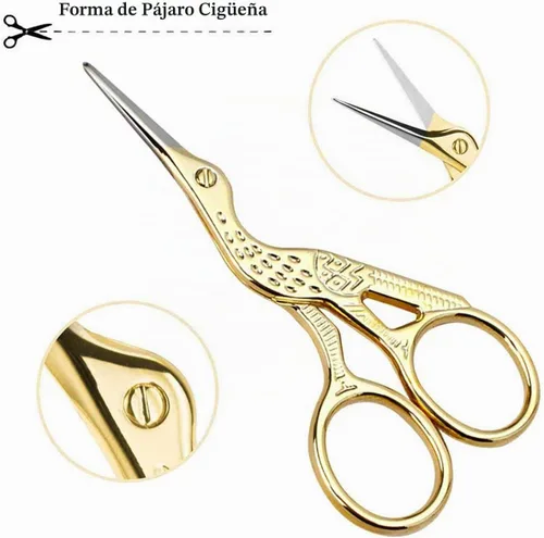 Vista 6 de Tijeras de coser con forma de cigüeña vintage, de acero inoxidable, tijeras de costura afiladas para bordado, manualidades, trabajo de arte y uso