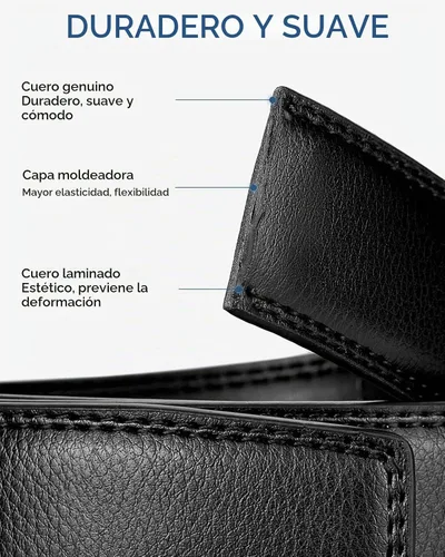 Vista 4 de BOSTANTEN Cinturón de cuero con trinquete para hombre, para atuendos formales e informales con hebilla ajustable, se ajusta a la medida. 001- Negro