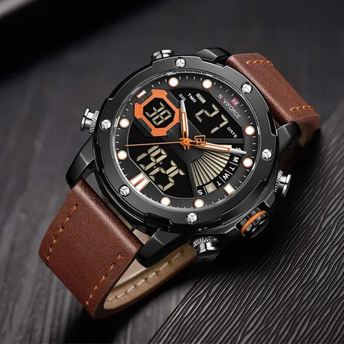 Vista 6 de NAVIFORCE Relojes digitales militares para hombre, analógicos de cuarzo, resistente al agua, luminoso, reloj deportivo de cuero, multifuncional