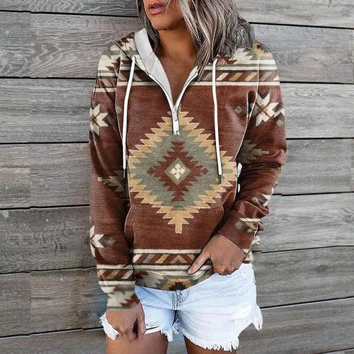 Vista 3 de Sudadera casual de manga larga étnica occidental para mujer, cuello redondo, suéter