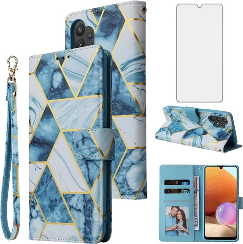 Vista 10 de Asuwish Funda compatible con Samsung Galaxy A32 5G de 6.5 pulgadas, protector de pantalla de vidrio templado, tarjetero con función atril para Negro