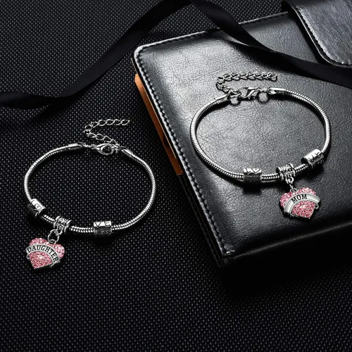 Vista 3 de YEEQIN Juego de 2 pulseras con dije de corazón de cristal para mamá e hija, regalo de joyería para madre e hija