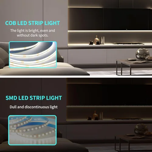 Vista 4 de Tira de luces LED COB de 16.4 pies, 6000K Blanco, regulable, CC de 24 V, cinta LED flexible para dormitorio, con control remoto y aplicación, tira