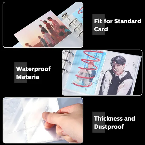 Vista 4 de 30 bolsillos transparentes 4/2/1 para 6 anillas A5, fundas para tarjetas, protector de páginas, tarjetas fotográficas, documentos, bolsa de tarjetas