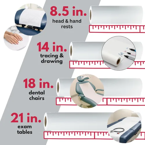 Vista 3 de Dealmed Rollo de papel para reposacabezas, tamaño más pequeño de 8.5 pulgadas x 125 pies, fundas desechables para dentistas, cambio de pañales