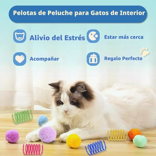 Vista 3 de 30 piezas de bolas de pompón de gato premium silenciosas, bolas de juguete de colores surtidos y suaves interactivas (3 cm), con 4 piezas de juguete