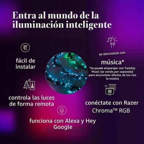 Vista 7 de Twinkly TWC400STP - Tira de 400 luces LED RGB multicolor, controladas por aplicación, para Navidad, con cable verde (19.5 pies), compatibles con IoT