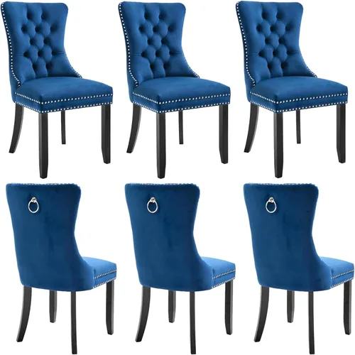 Vista 21 de mikibama Juego de 2 sillas de comedor tapizadas de terciopelo con respaldo de ala, sillas de comedor con patas de madera maciza con botón de cabeza