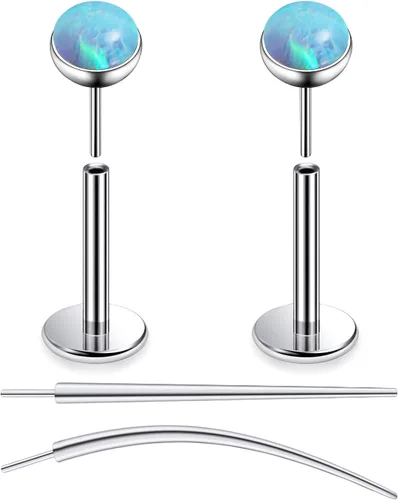 Vista 39 de F136 - Aretes de titanio 20/18/16G sin rosca, con parte trasera plana, multicolor, ópalo, nariz, labret Medusa Monroe, piercing con forma cónica