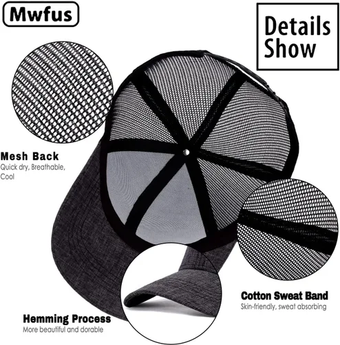 Vista 6 de Mwfus Gorra de camionero en blanco, gorras de béisbol a presión, gorras de malla ajustables para hombres y mujeres