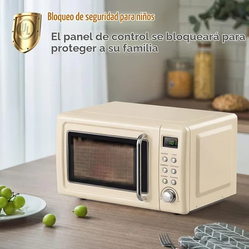 Vista 5 de LDAILY Horno de microondas pequeño retro de 0.7 pies cúbicos, microondas compacto de encimera de 700W con 5 niveles de potencia, menús de cocción